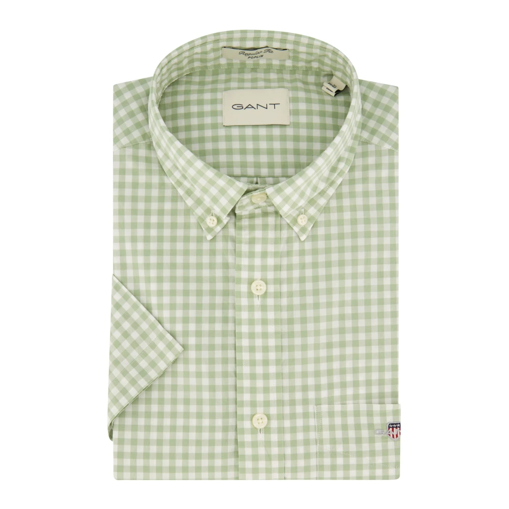 Gant Casual korte mouw groen geruit overhemd Green Heren