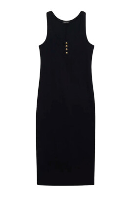 robe-en-coton-noir-avec-boutons-dores