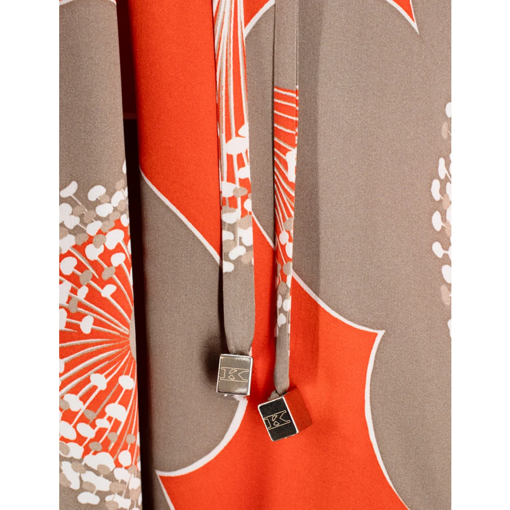 Kiton Zijden jurk met bedrukt patroon en mandarijnkraag Orange Dames