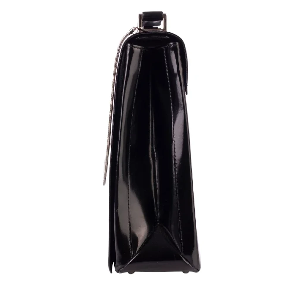 Gucci Vintage Zwarte Leren Crossbody Tas met T-vormige Ritssluiting Black Dames