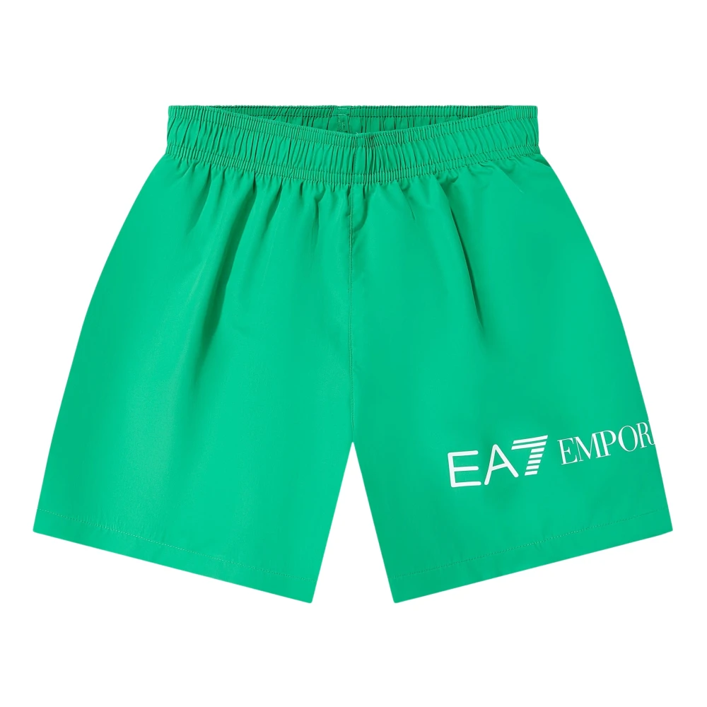 Emporio Armani Ea7 Boys Green Kids Swimming Trunks, 10 Y, Extended Logo Swim Shorts