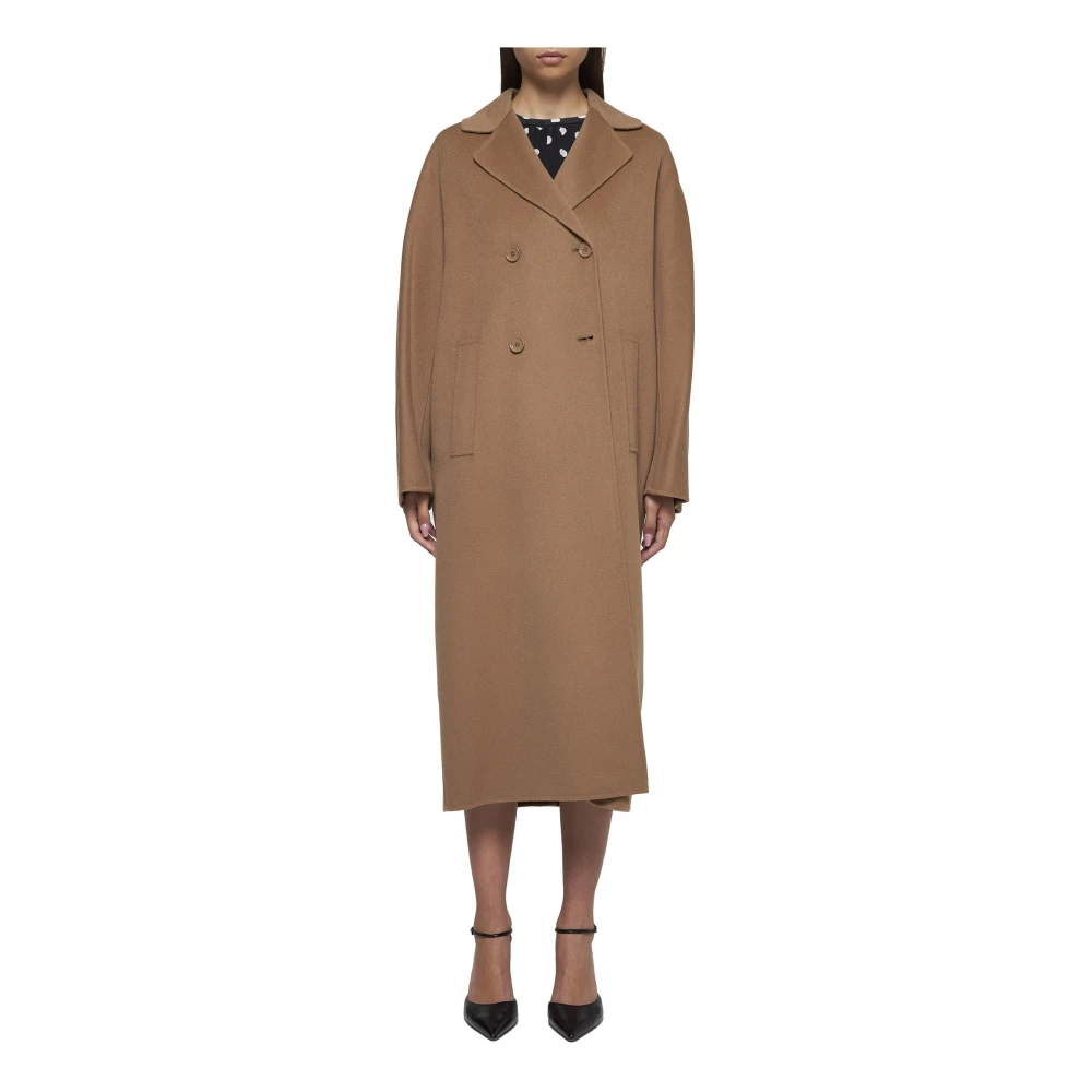 Max Mara Kameel Wol Dubbel-Borst Jas Brown Dames