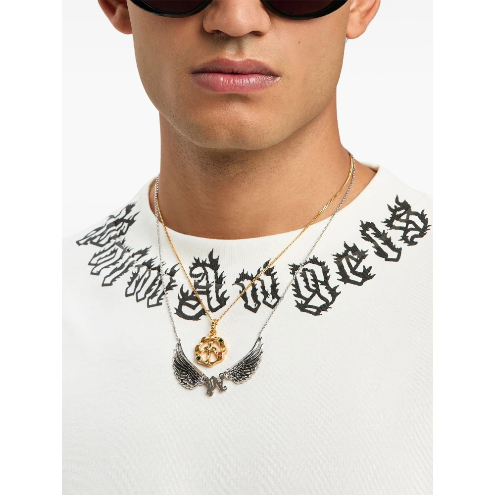 Palm Angels Wit Logo Hals T-shirt White Heren