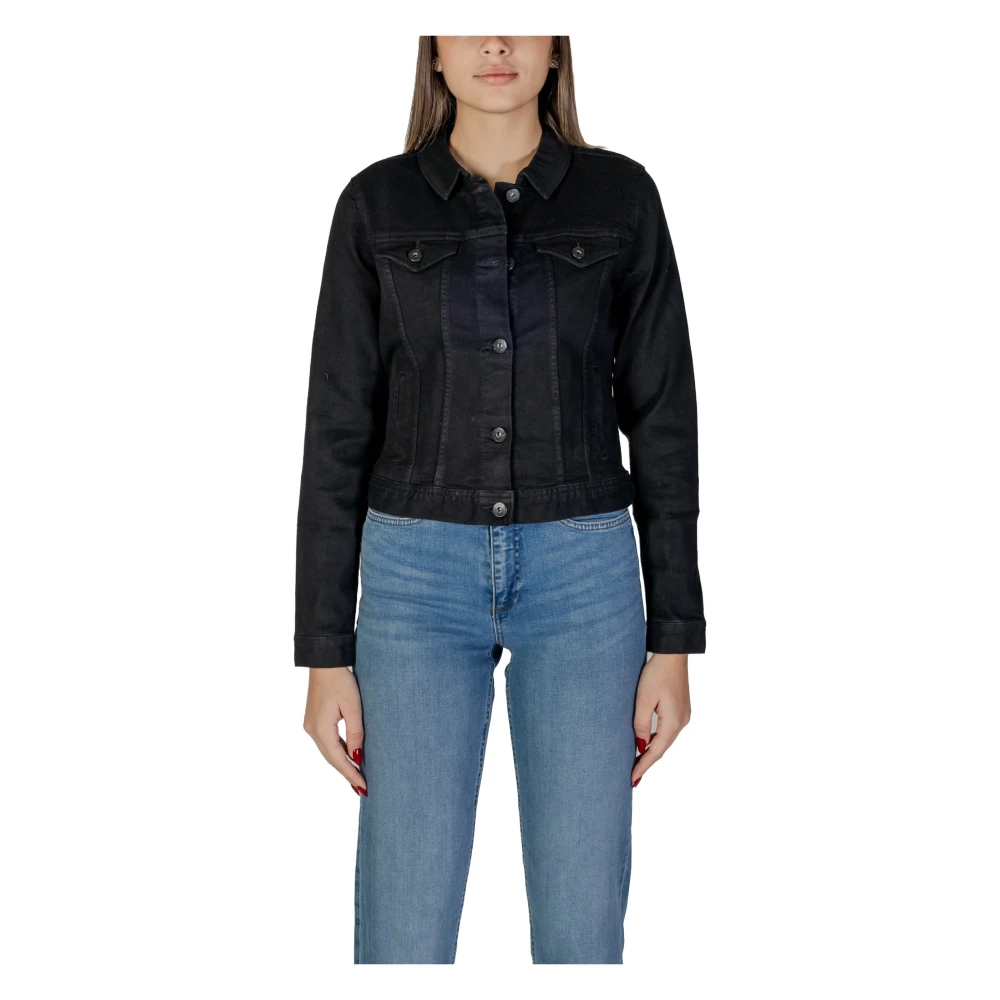 Ichi Zwarte V-hals knoopblazer Black Dames