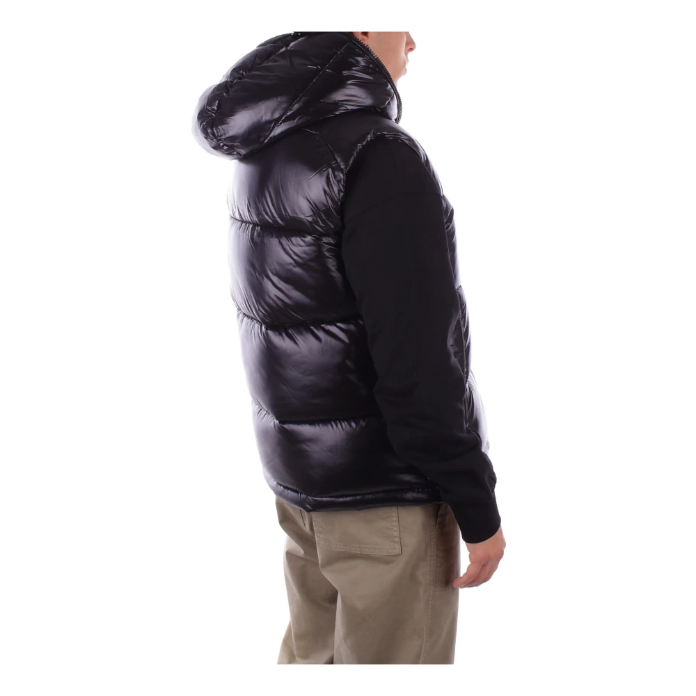 Save The Duck Zwarte Mouwloze Logo Hooded Jas Black Heren