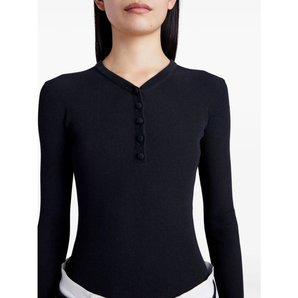 Proenza Schouler Zwarte Geribbelde Gebreide Henley Top Black Dames