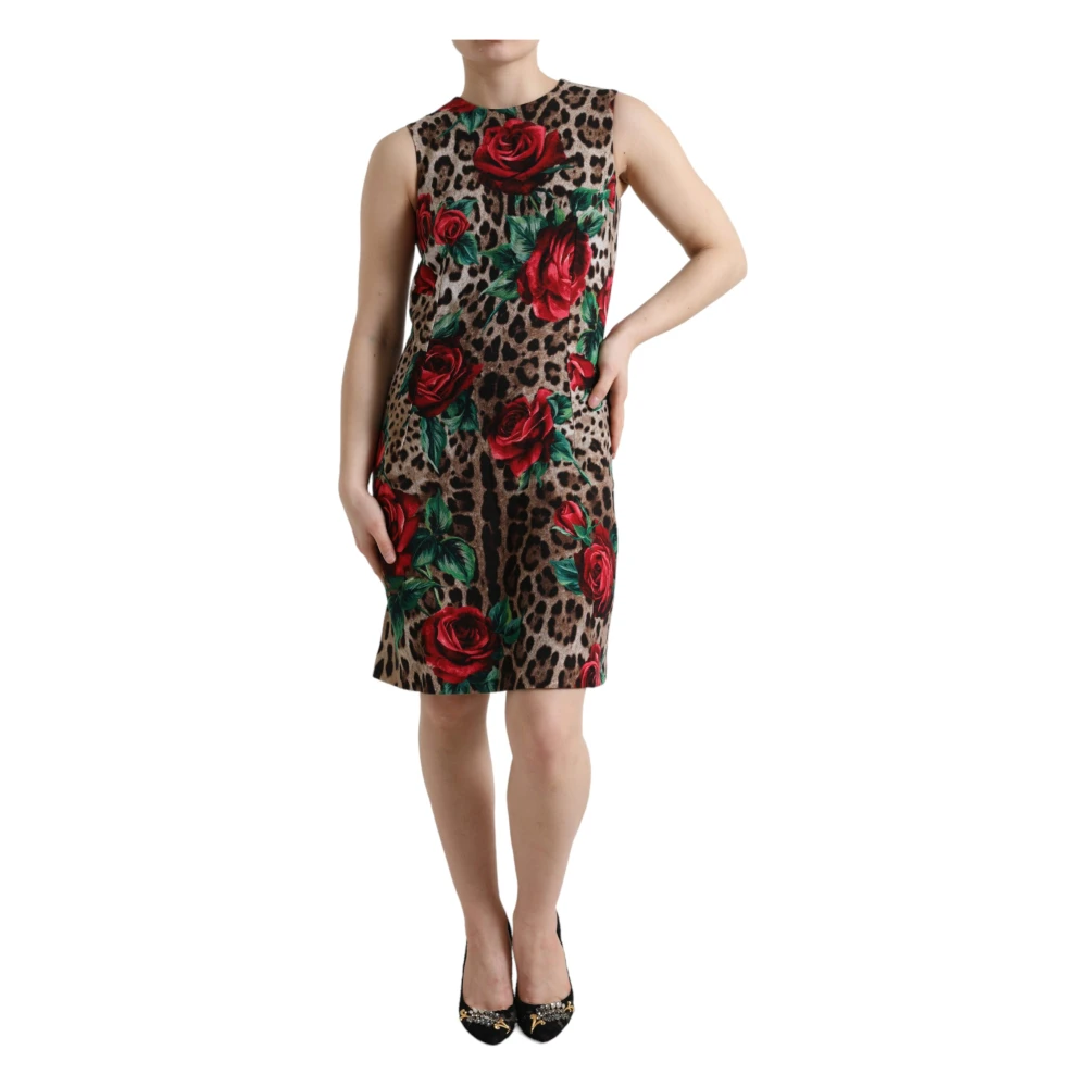 Dolce & Gabbana Kleurrijke Luipaard Bloemen Wol A-lijn Jurk Multicolor Dames