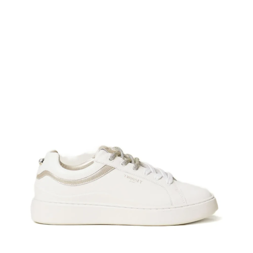 Twinset Women's White Sneakers, 4 Uk, Trainers With Contrasting Inserts And Laces