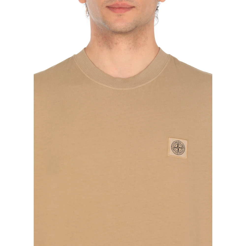 Stone Island Beige Katoenen T-shirt met Logopatch Beige Heren