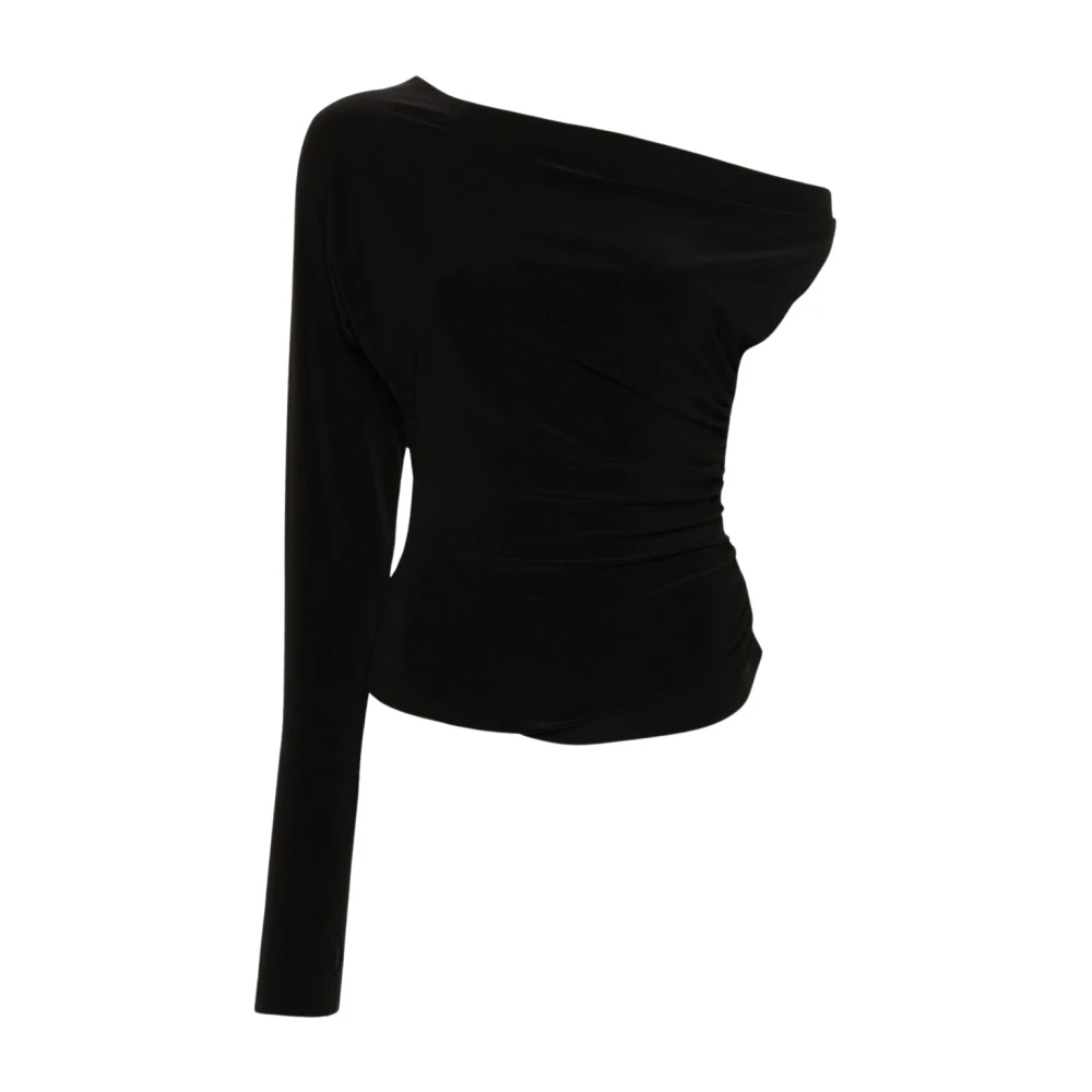 Norma Kamali Zwarte Cold-Shoulder Sweater met Asymmetrische Zoom Black Dames