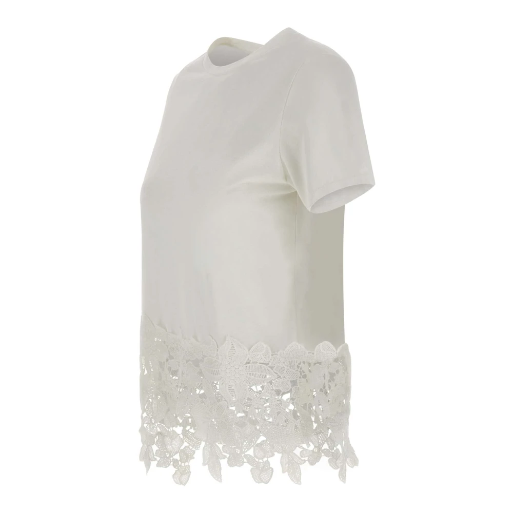 Kaos Wit Kant Geborduurd T-shirt White Dames