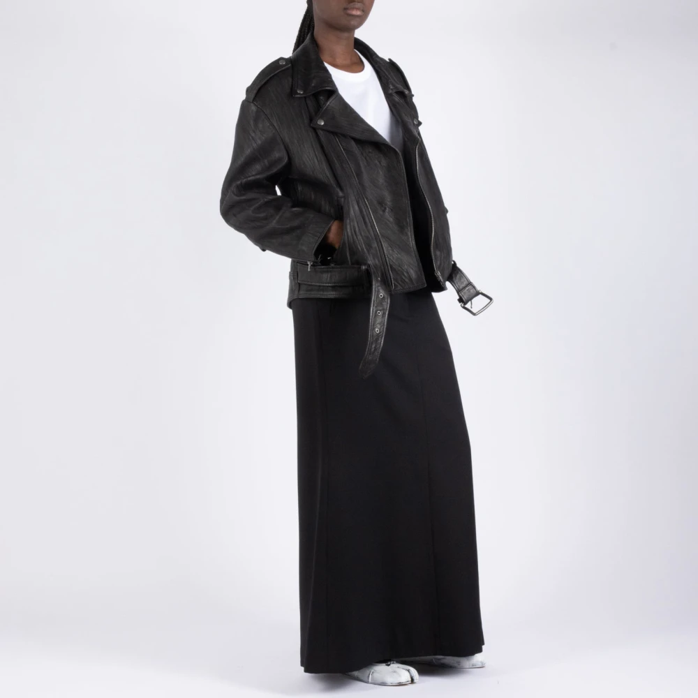 Acne Studios Verweerde Leren Bikerjas Black Dames