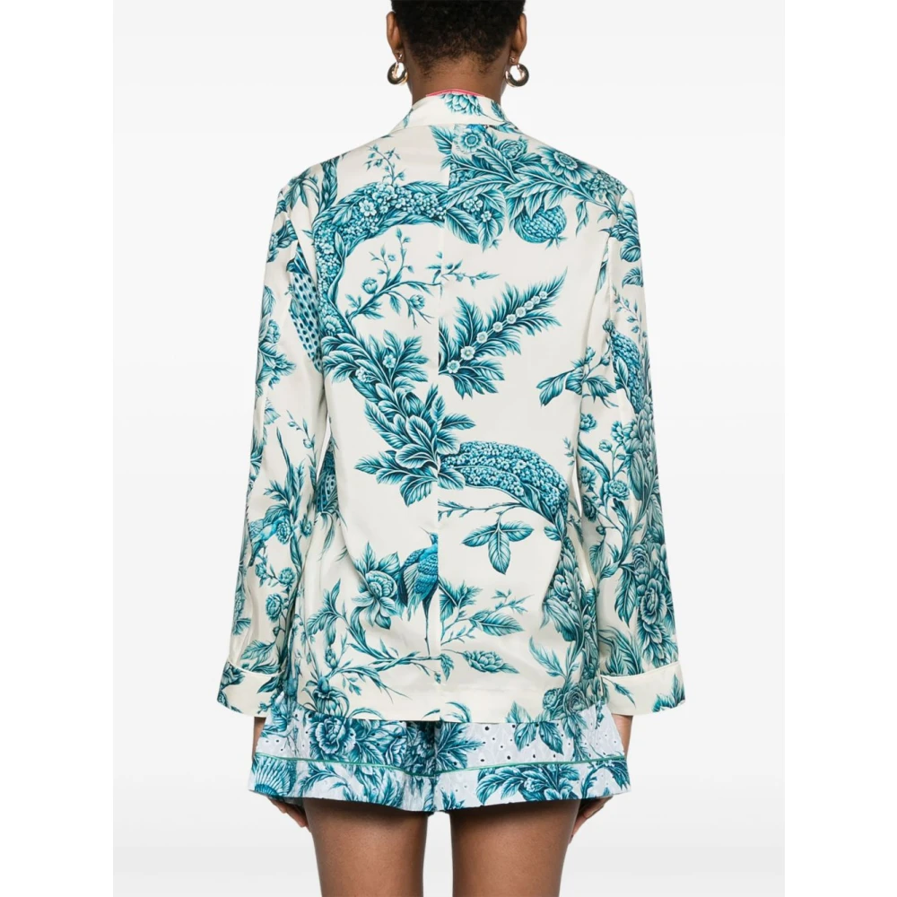 F.r.s For Restless Sleepers Blauwe Bloemenprint Dubbel-Borst Shirt Blue Dames