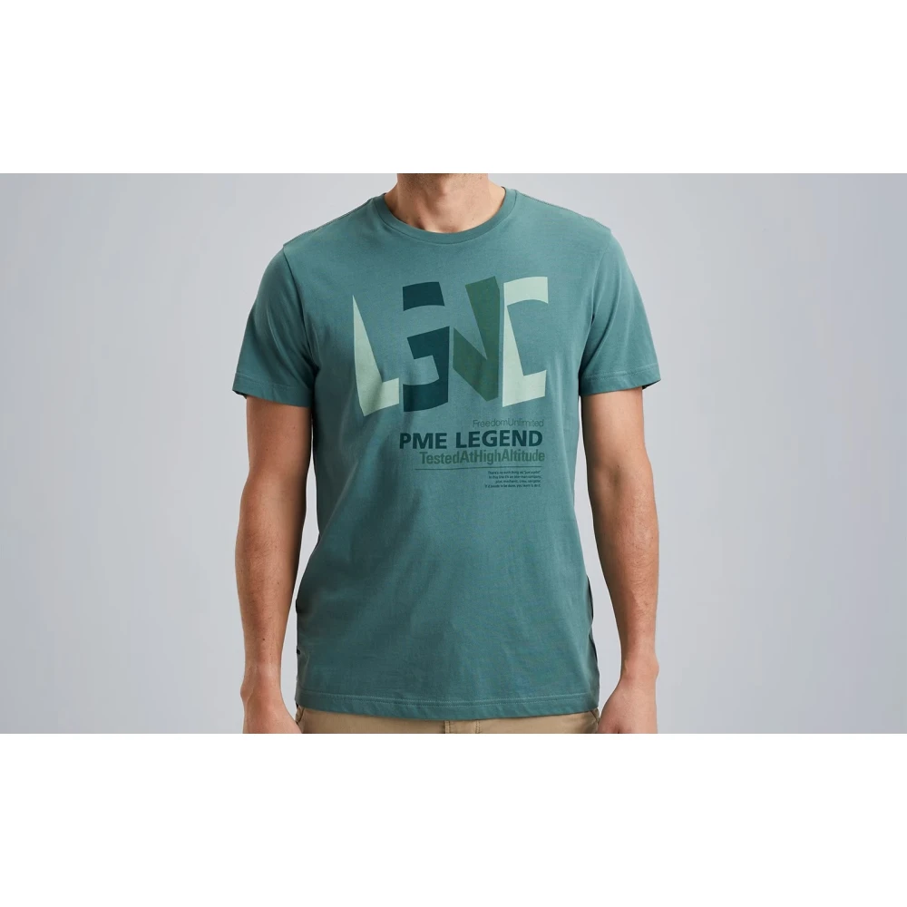 PME Legend Ronde Hals Jersey T-Shirt met Logo Print Green Heren