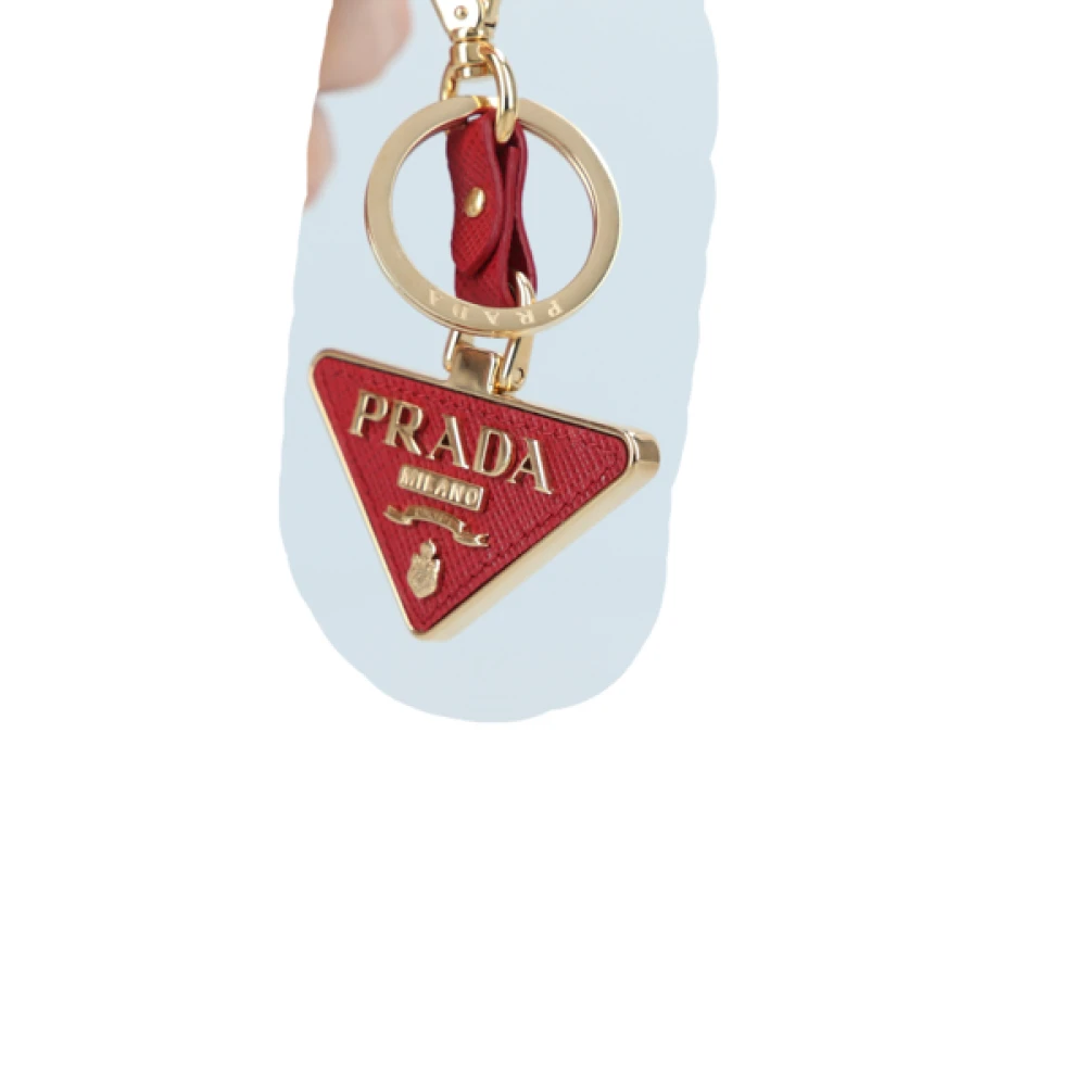 Prada Rode Leren Sleutelhanger met Driehoekig Logo Red Dames