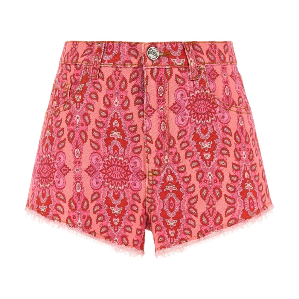 ETRO Gedrukte Denim Shorts Pink Dames