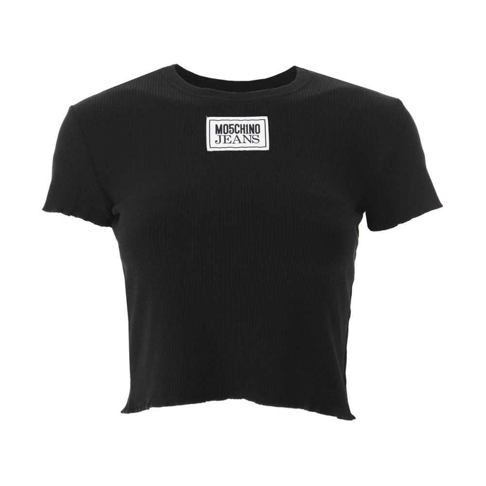 Moschino Logo Patch Cropped T-Shirt Zwart Black Dames