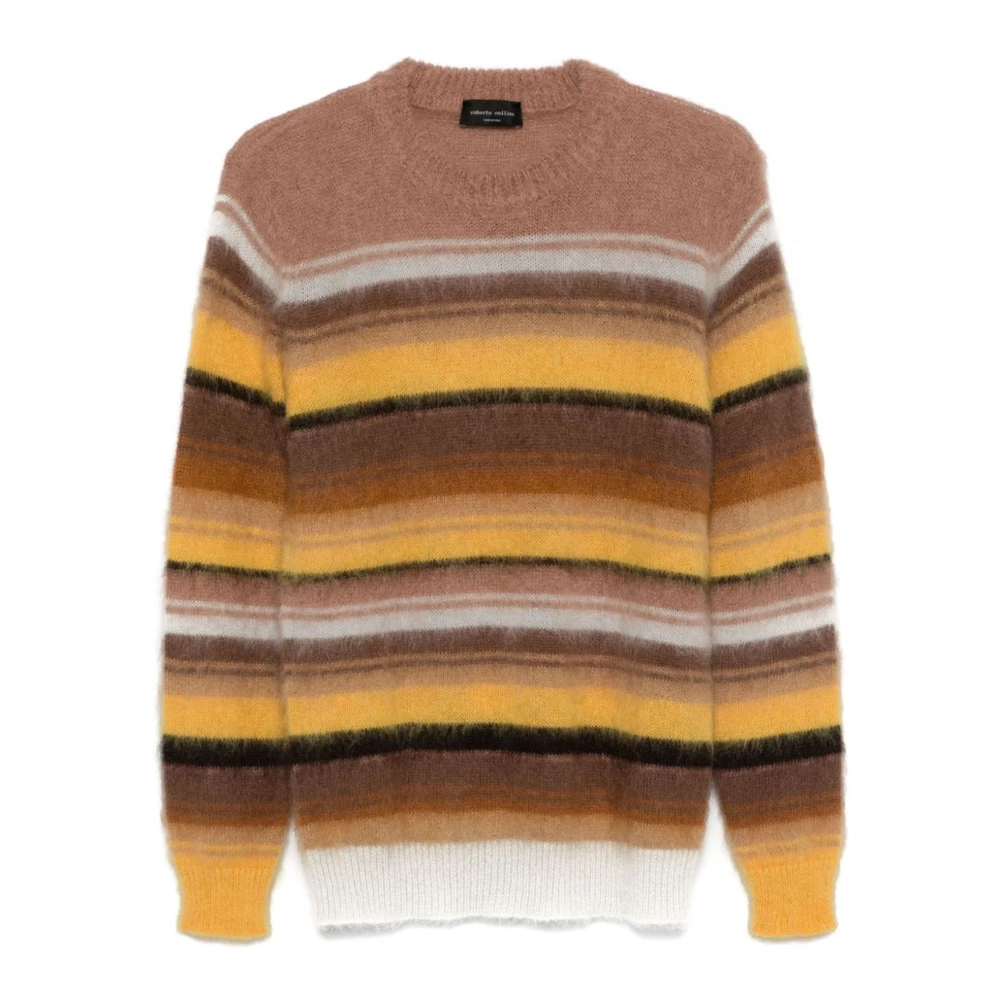 Roberto Collina Bruine Gestreepte Mohair Trui Multicolor Heren