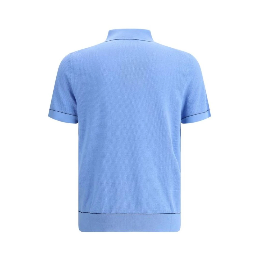 Brioni Slim Fit Gebreide Polo Shirt Blue Heren