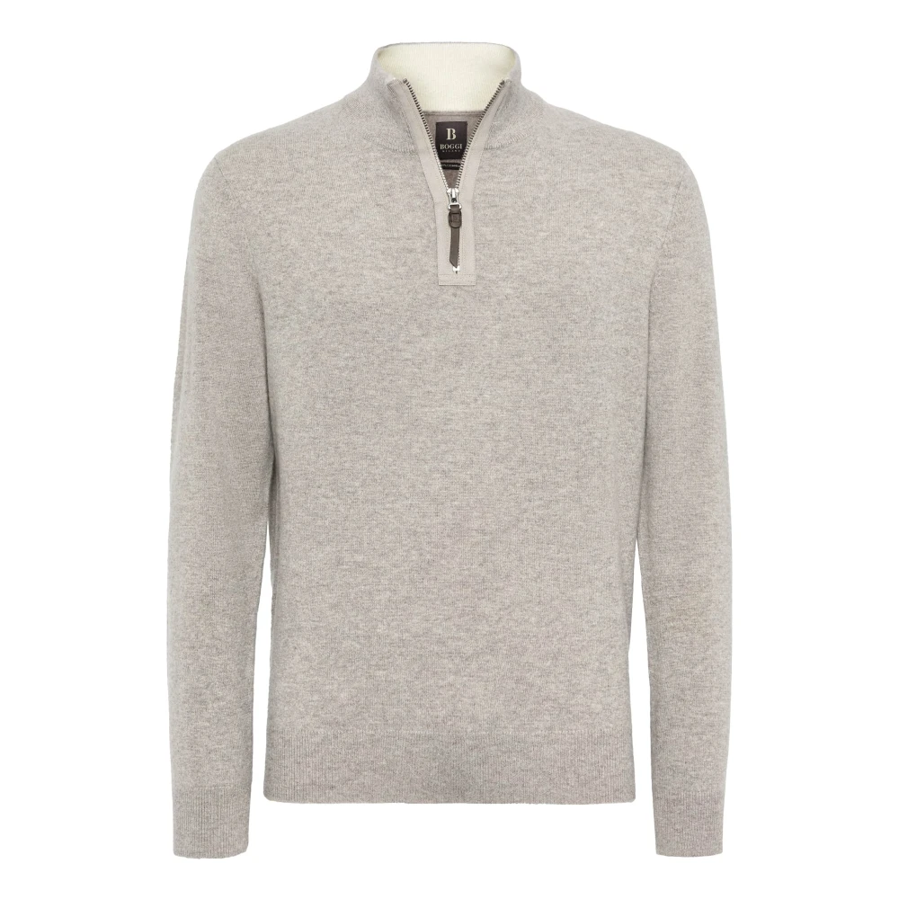 Boggi Milano Cashmere Half-Zip Jumper Beige, Herr