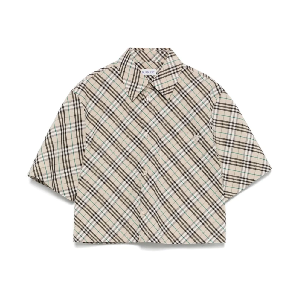 Burberry Women's Beige Shirts, 2XS, Embroidered Logo Short Sleeve Shirt