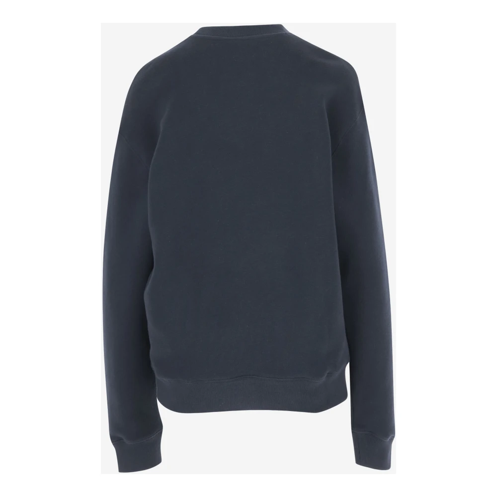 Maison Kitsuné Logo Katoenen Sweatshirt Navy Ronde Hals Blue Heren