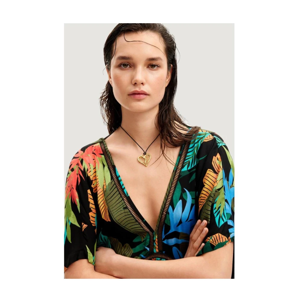 Desigual Zwarte Viscose Korte Jurk voor de Zomer Multicolor Dames