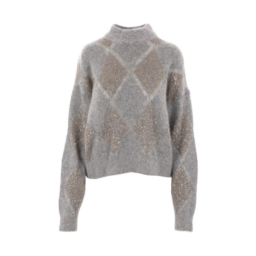 BRUNELLO CUCINELLI Grijze Dazzling Argyle Sweater Gray Dames