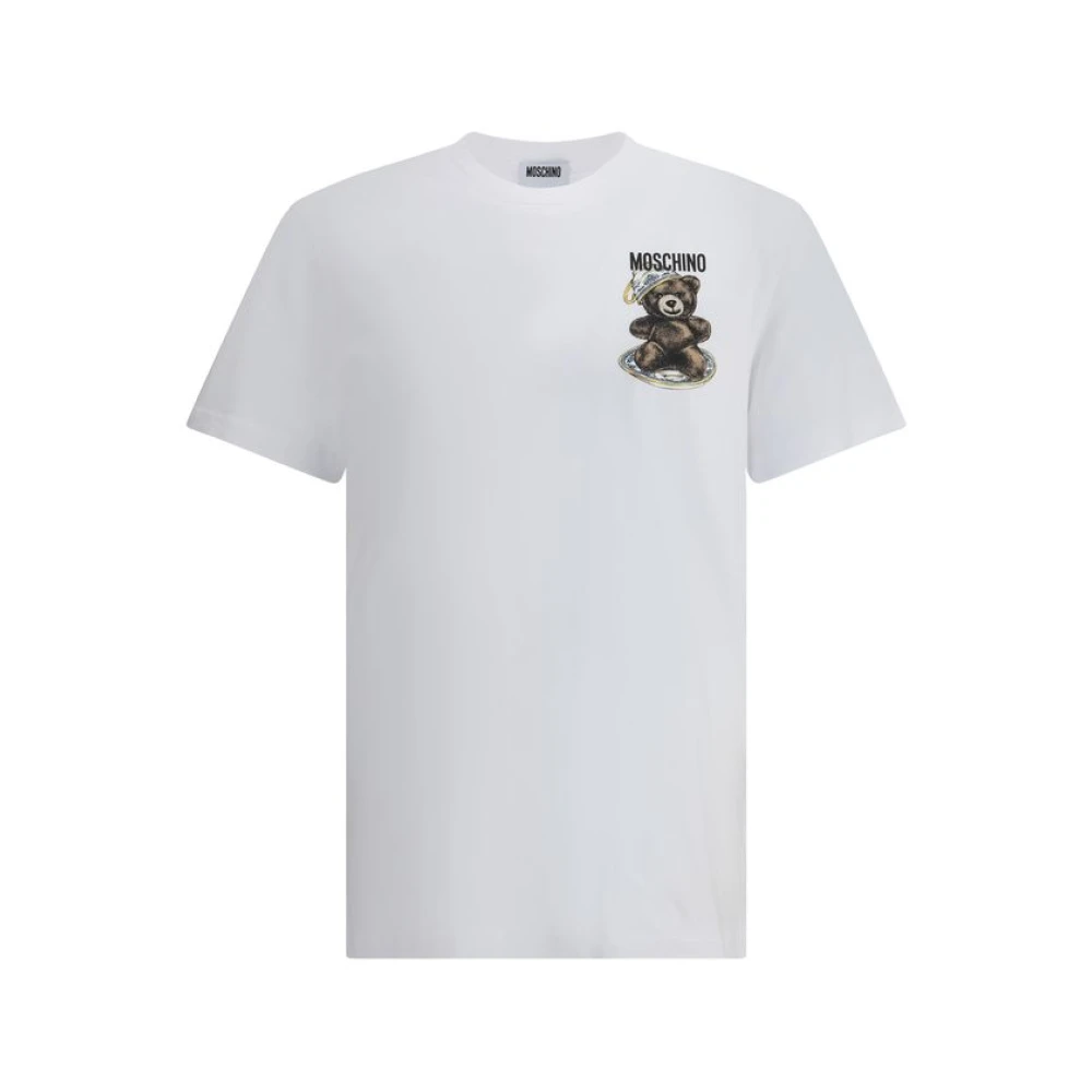 Moschino Men's White T-Shirts, M, Bear Print Cotton T-Shirt