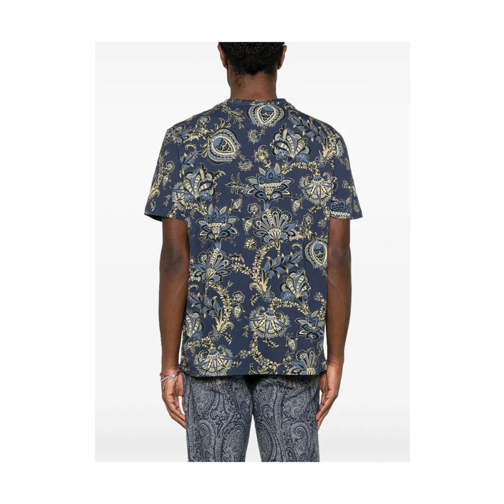 ETRO Blauw Crew Neck T-shirt Korte Mouwen Blue Heren
