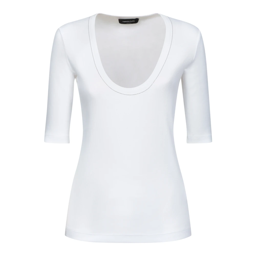 Fabiana Filippi Diepe V-hals T-shirt elegante stijl White Dames