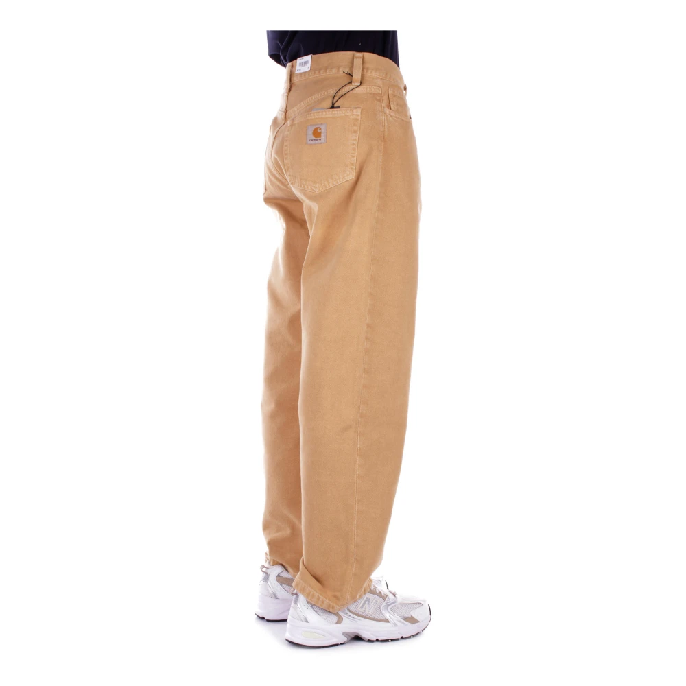 Carhartt WIP Beige Broek Logo Jeans Knoop Rits Yellow Heren