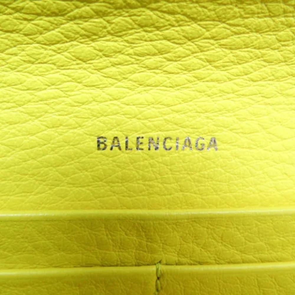 Balenciaga Vintage Gele Leren Balenciaga Portemonnee Yellow Dames