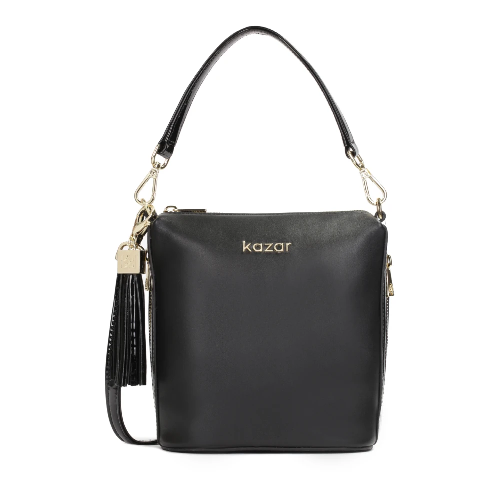 Kazar Zwarte leren dubbele schouder messenger tas Black Dames
