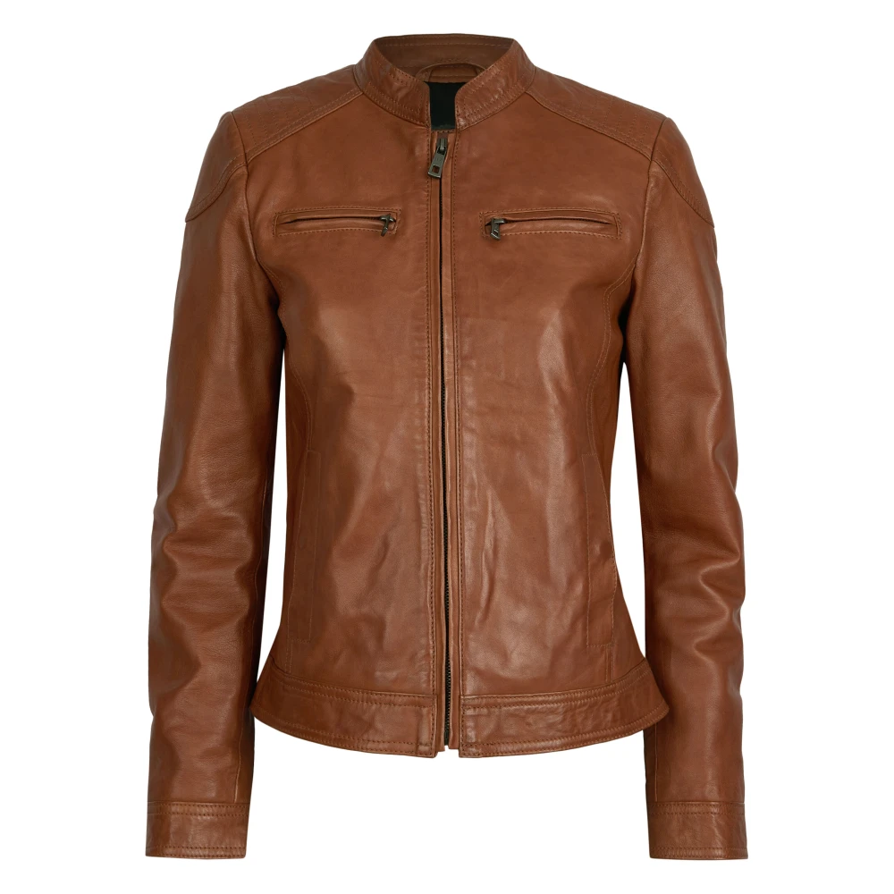 Bugatti Klassieke leren jas met opstaande kraag Brown Dames