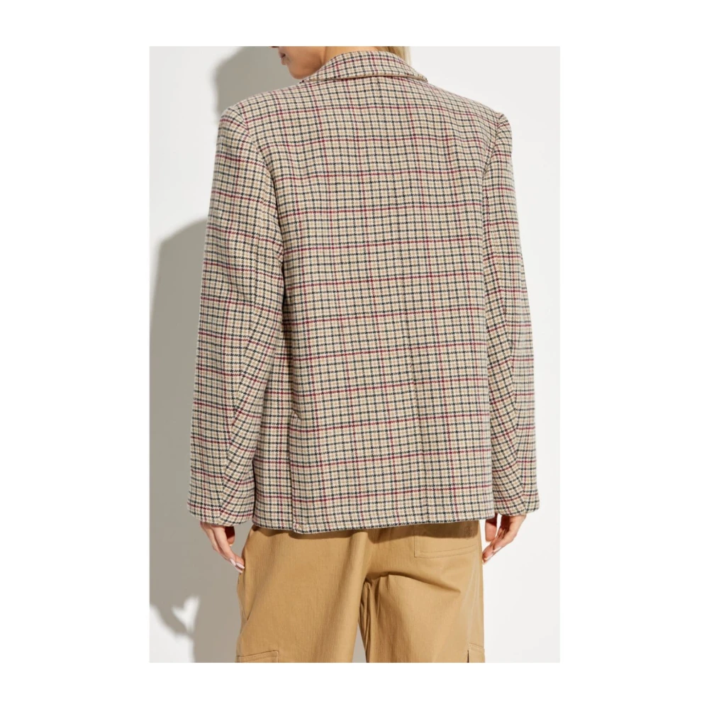 Ganni Houndstooth Wollen Jas Brown Dames