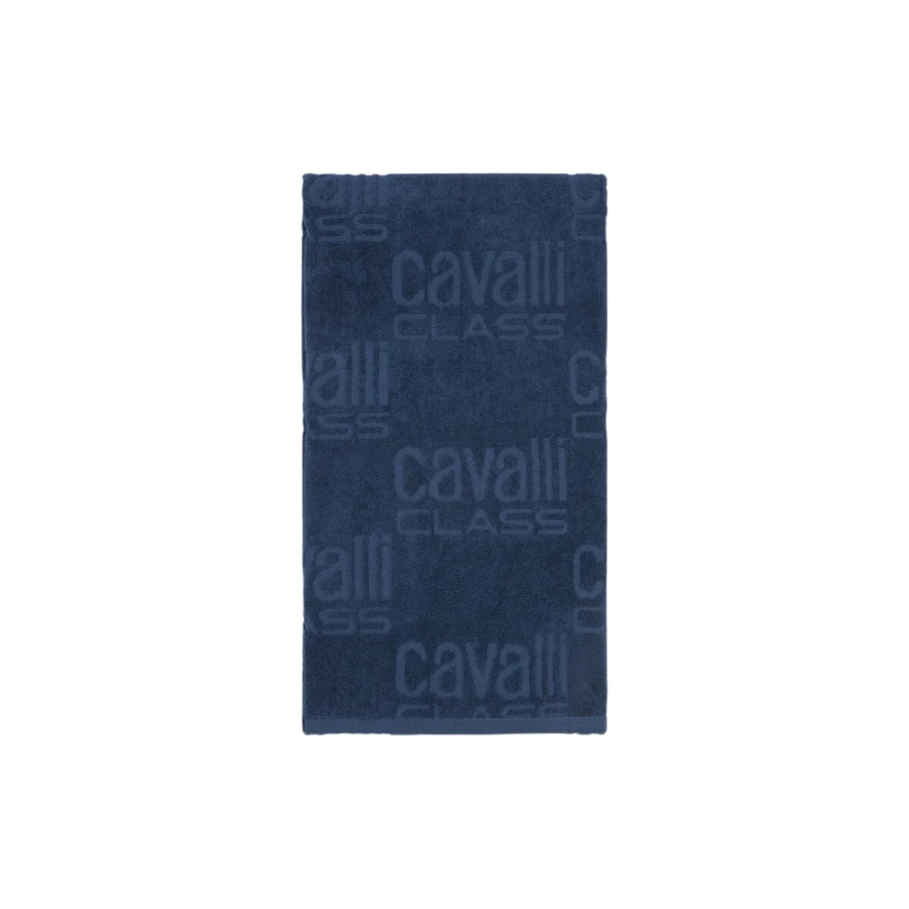 Roberto Cavalli Unisex Blue All-Over Logo Beach Towel