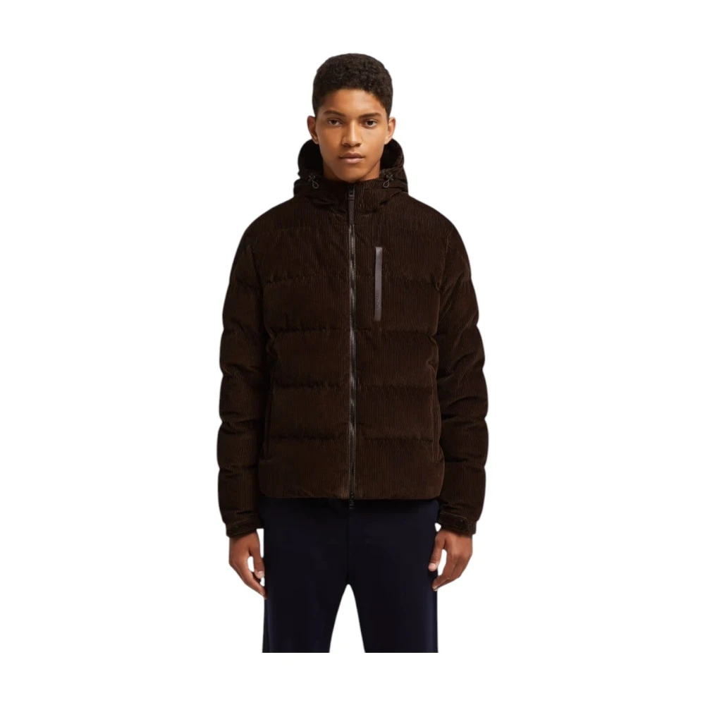Moncler Ribfluwelen Gewatteerde Hoodiejas Bruin Brown Heren