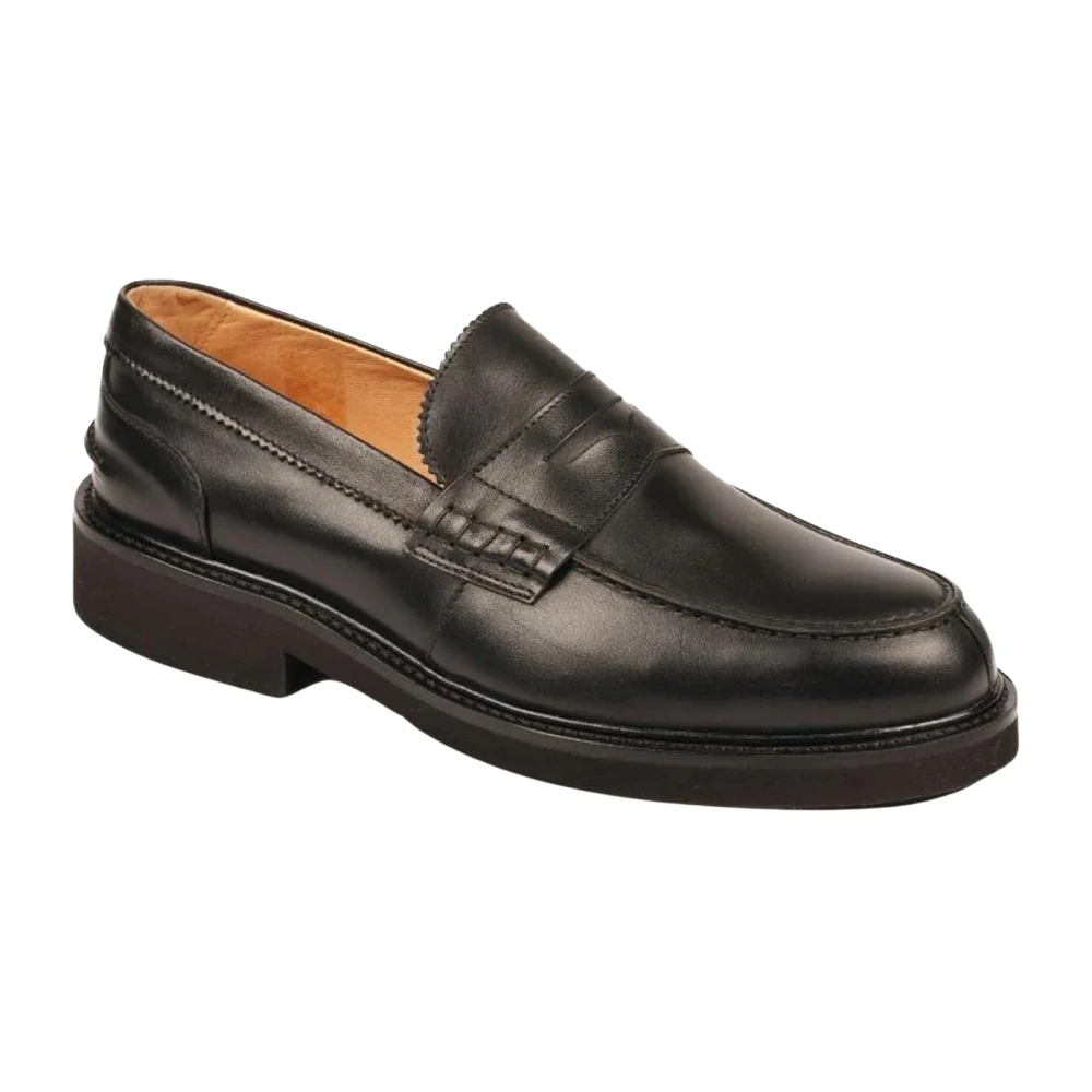 Exton Svarta Läder Loafers Skor Black, Herr