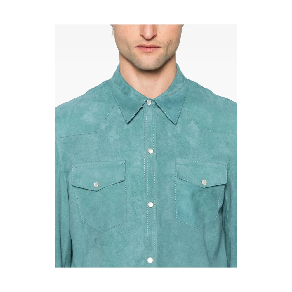 Salvatore Santoro Teal Blue Leren Western Jas Blue Heren