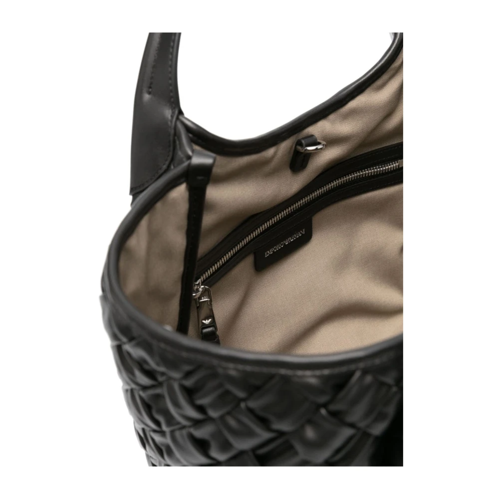 Emporio Armani Zwarte tas met gevlochten ontwerp en logohanger Black Dames