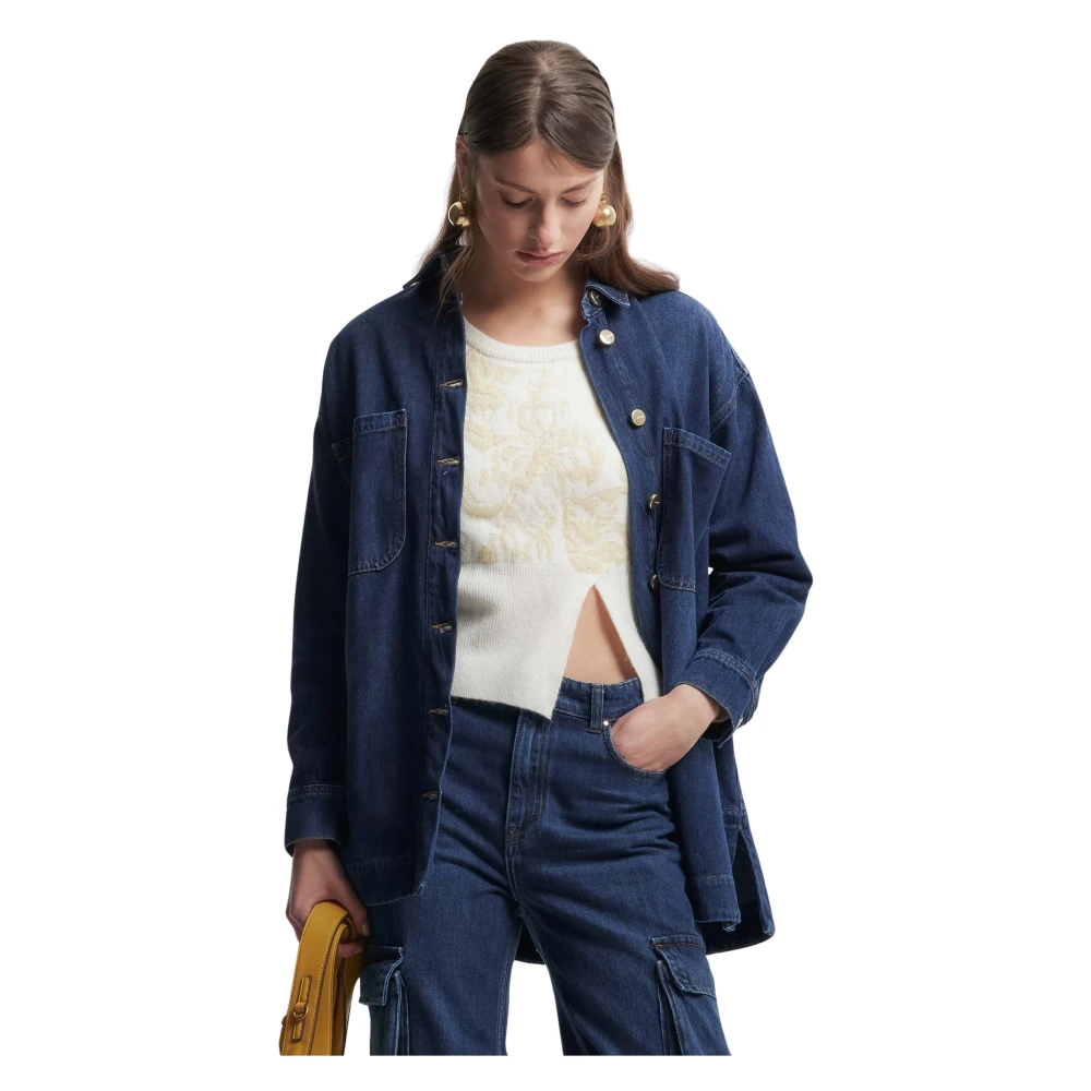 Kocca Denim-effect overhemd met glanzende knopen Blue Dames