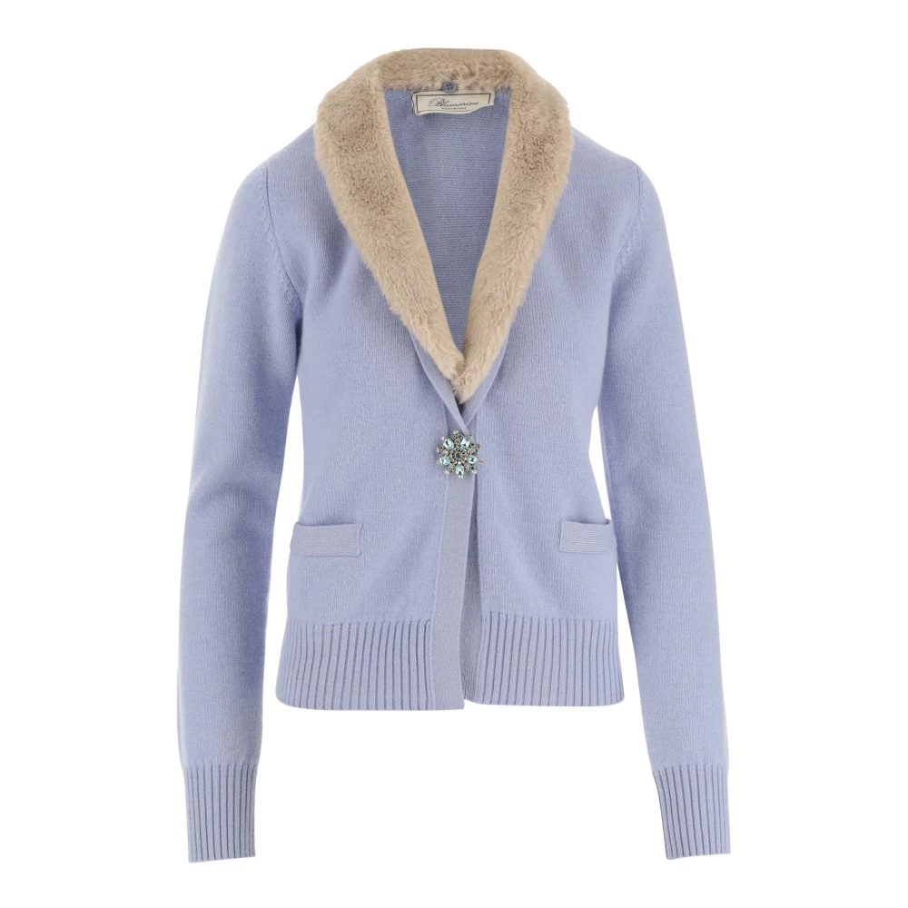 Blumarine Wollen vest met imitatiebont kraag Blue Dames