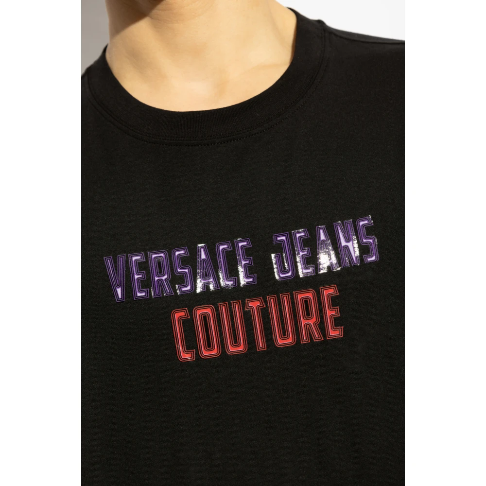 Versace Jeans Couture T-shirt met bedrukt logo Black Heren