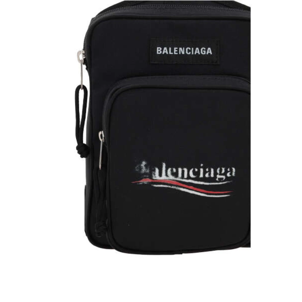 Balenciaga Zwarte Nylon Schoudertas met Politieke Campagne Print Black Heren