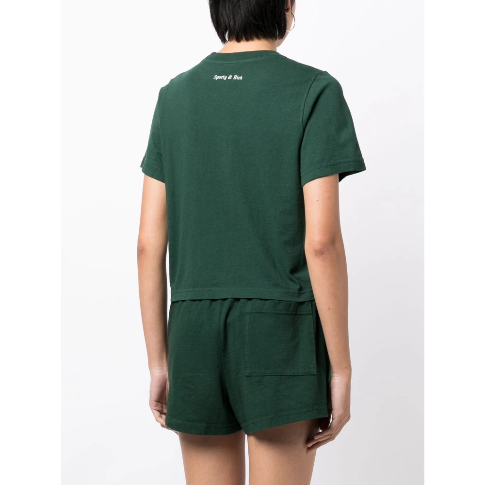 Sporty & Rich Witte Flocked Cropped T-Shirt Green Dames