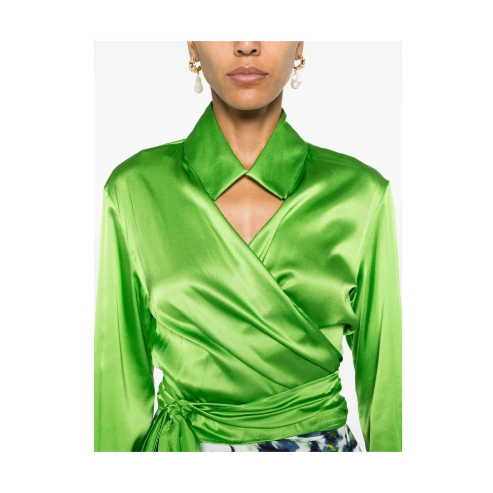 Mazzarelli Groene Zijden Wrap Shirt Green Dames