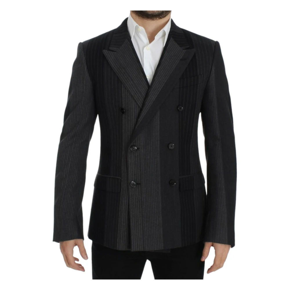 Dolce & Gabbana Men's Gray Striped Wool Stretch Blazer - Blazers - M - Jackets
