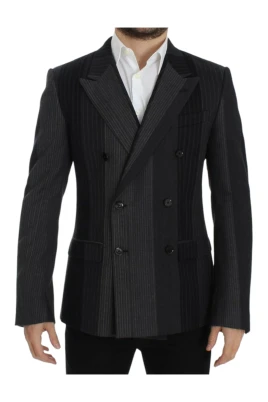 Grå Randig Ull Stretch Blazer