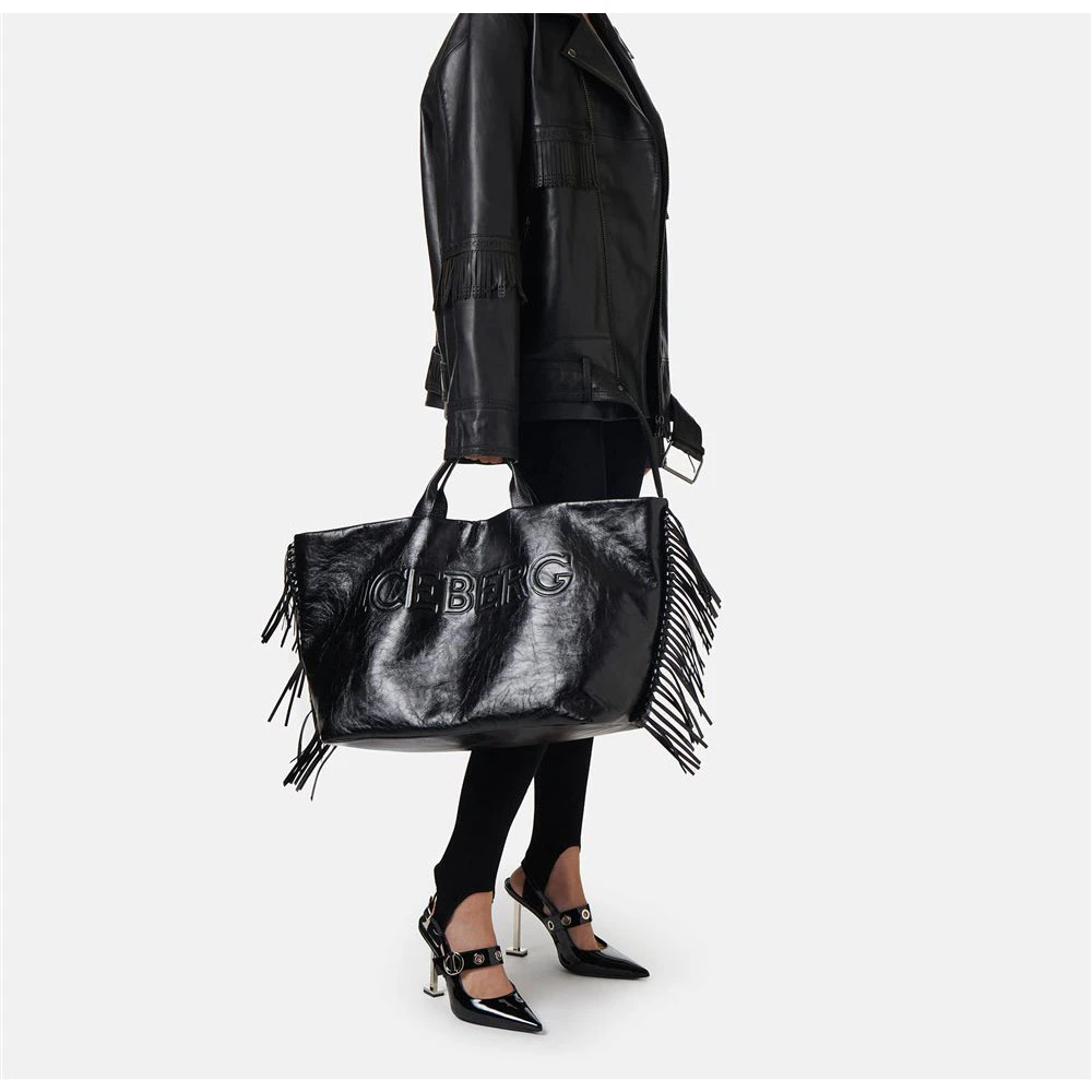 Iceberg Leren jas met brogue-detail en franjes Black Dames
